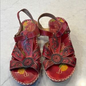 L'ATISTE Dinora Red Floral‎ Women's Wedge Sandals Size 42/11
